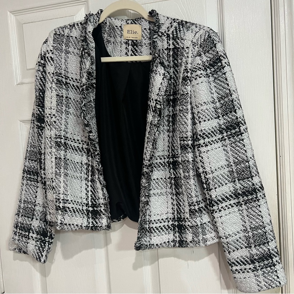Elie Tahari Black and White Plaid Blazer